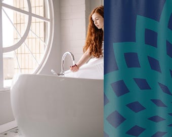 Blue and Teal Floral Large Print Shower Curtain