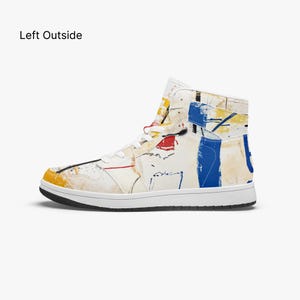 Abstrakte Kunst High-Top Leder Sneakers - Bunte Künstlerschuhe für Männer & Frauen