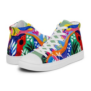 Women's Artistic High-Top Sneakers, Unique Canvas Shoes, Fashion Streetwear Sneakers, Gift for Sneaker Lovers