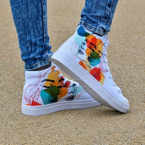 Women's Artistic High-Top Sneakers, Unique Canvas Shoes, Fashion Streetwear Sneakers, Gift for Sneaker Lovers