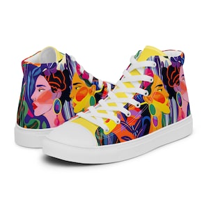 Women's Artistic High-Top Sneakers, Unique Canvas Shoes, Fashion Streetwear Sneakers, Gift for Sneaker Lovers