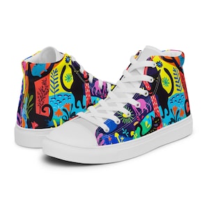 Women's Artistic High-Top Sneakers, Unique Canvas Shoes, Fashion Streetwear Sneakers, Gift for Sneaker Lovers