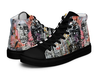 Hoge kunstsneakers voor heren - stedelijke canvasschoenen, streetwearcadeau, unieke sneakerkunst