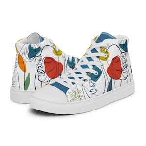 Women's Artistic High-Top Sneakers, Unique Canvas Shoes, Fashion Streetwear Sneakers, Gift for Sneaker Lovers