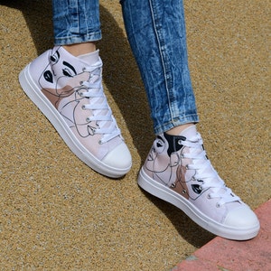 Women's Artistic High-Top Sneakers, Unique Canvas Shoes, Fashion Streetwear Sneakers, Gift for Sneaker Lovers