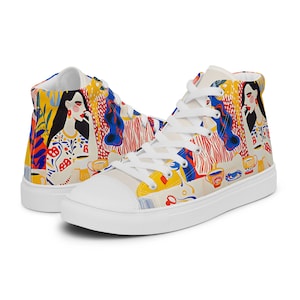 Women's Artistic High-Top Sneakers, Unique Canvas Shoes, Fashion Streetwear Sneakers, Gift for Sneaker Lovers