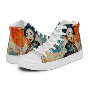 Women's Artistic High-Top Sneakers, Unique Canvas Shoes, Fashion Streetwear Sneakers, Gift for Sneaker Lovers