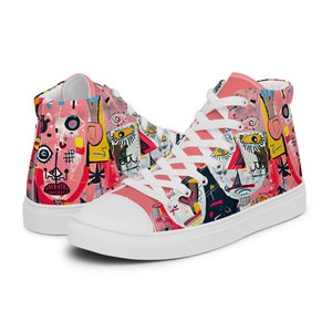 Women's Artistic High-Top Sneakers, Unique Canvas Shoes, Fashion Streetwear Sneakers, Gift for Sneaker Lovers