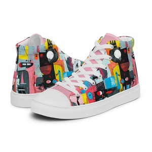 Women's Artistic High-Top Sneakers, Unique Canvas Shoes, Fashion Streetwear Sneakers, Gift for Sneaker Lovers