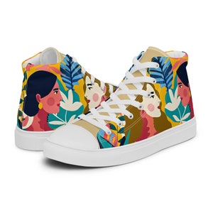 Women's Artistic High-Top Sneakers, Unique Canvas Shoes, Fashion Streetwear Sneakers, Gift for Sneaker Lovers