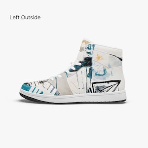 Abstrakte Kunst High-Top Leder Sneakers - Bunte Künstlerschuhe für Männer & Frauen