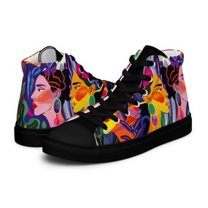 Women's Artistic High-Top Sneakers, Unique Canvas Shoes, Fashion Streetwear Sneakers, Gift for Sneaker Lovers