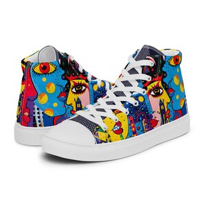 Women's Artistic High-Top Sneakers, Unique Canvas Shoes, Fashion Streetwear Sneakers, Gift for Sneaker Lovers
