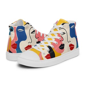 Women's Artistic High-Top Sneakers, Unique Canvas Shoes, Fashion Streetwear Sneakers, Gift for Sneaker Lovers