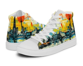 London City Design, Men's High-Top Sneakers, Urban Sneakers, Canvas shoes, graffiti sneakers, Artistic Sneakers, Gift for Art lovers