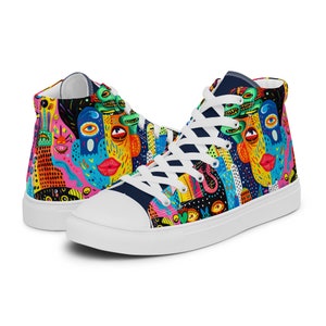 Women's Artistic High-Top Sneakers, Unique Canvas Shoes, Fashion Streetwear Sneakers, Gift for Sneaker Lovers