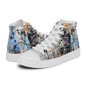 Women's Artistic High-Top Sneakers, Unique Canvas Shoes, Fashion Streetwear Sneakers, Gift for Sneaker Lovers