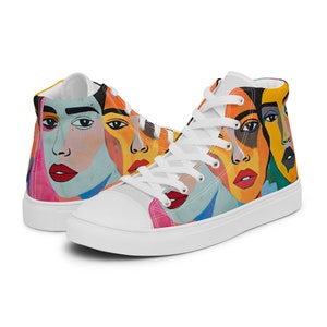 Women's Artistic High-Top Sneakers, Unique Canvas Shoes, Fashion Streetwear Sneakers, Gift for Sneaker Lovers