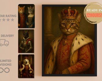 Custom Renaissance Pet Portrait: Regal Dog & Cat Art, Unique Pet Gift