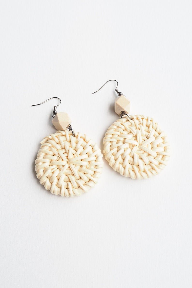 Liz Rattan Earstuds Wicker Weave Beach Bali Vacation Style