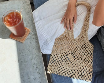 Boho Woven Hemp Bag Natural Hemp Bag Market Bag Summer Bag Tote Bag Beach Bag Bohemian Bag Water Bottle Bag Chic Shopping Bag Grocery Bag