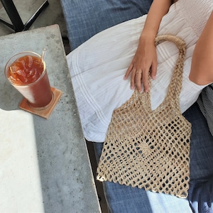 Boho Woven Hemp Bag Natural Hemp Bag Market Bag Summer Bag Tote Bag Beach Bag Bohemian Bag Water Bottle Bag Chic Shopping Bag Grocery Bag