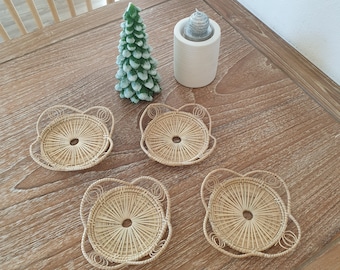 Set of 4 tropical coasters-boho coasters-rattan coasters-woven coasters-bali coasters-table decor-kitchen decor-hand made coasters-drinkware