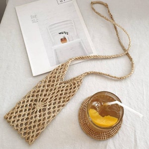 Woven Hemp Bag Boho Style Bag Handmade Bag Crossbody Bag Natural Tote Bag Small Hemp Bag Water Bottle Holder Beach Bag Summer Bag Hippie Bag