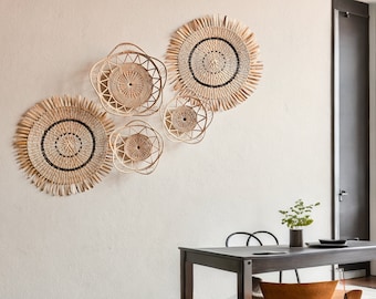Round Wall Hanging Set (Cozy), Rattan Wall Decor, Wall Art, Wall Baskets, Boho Basket, Living Room Decor, House Warming Gift, Rotin Decor