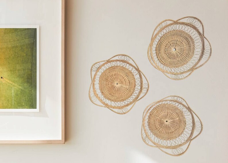 3 Sun rays set-Shaped Wall Hanging Boho Wall hangings, Wall Baskets, Bohemian Home Decor, Wall Decor, Rattan Baskets, Living Room Decor image 5