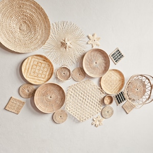 20 Stück Wandbehänge (Boho Vibe), Wanddekor, Rattan Wohndekor, Deko Wandbild, Boho Wanddekor, Wandkorb für Wohnzimmer, Panie Wandbild
