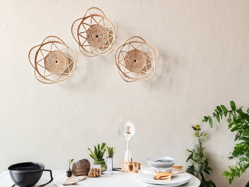 3 Sun rays set-Shaped Wall Hanging Boho Wall hangings, Wall Baskets, Bohemian Home Decor, Wall Decor, Rattan Baskets, Living Room Decor image 2