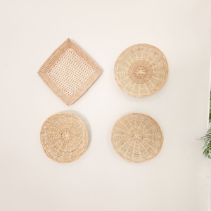 Set of 4 Rattan Wall baskets, Round Wall Pieces, Panier mural rotin, Wall Decor, Boho Wall Baskets, Boho Wall Decor, Woven Basket for Wall