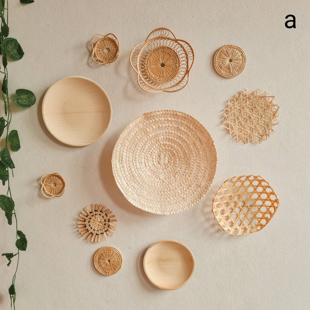 Set of 11 Wall Hanging sahara Baskets for Walls, Rattan Wall Decor