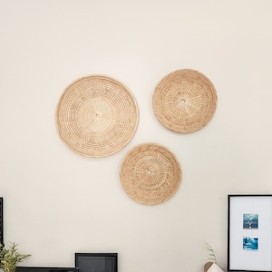 3 piece of wall hangings, Panier mural rotin, Wall Decor, Boho Wall Baskets, Boho Wall Decor, Woven Basket for Wall, round bamboo basket
