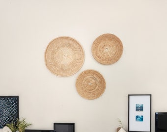 3 piece of wall hangings, Panier mural rotin, Wall Decor, Boho Wall Baskets, Boho Wall Decor, Woven Basket for Wall, round bamboo basket