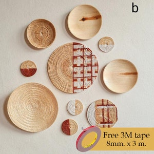 Set of 10 painted wall Hangings, Round Rattan Wall Pieces, Wall Decor, Wall Baskets, Boho Style, Wall Decor, Brown wall baskets