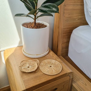 Set of 2 tropical coasters, Glass holder, Rattan coasters, Tablewear