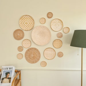 16 pieces of Wall Baskets (Happy Bubbles 16) Living Room Rattan Wall Hanging Bamboo Wall Baskets Wicker Wall Art Living Room Wall Decor