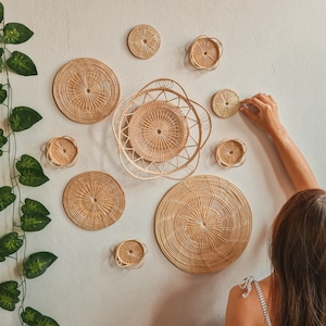 10 Pieces of Wall Hangings (Flora Flora), Living Room Rattan Wall Basket Rattan Boho Baskets Wall Decor Bedroom Wall Hangings Wall Wicker