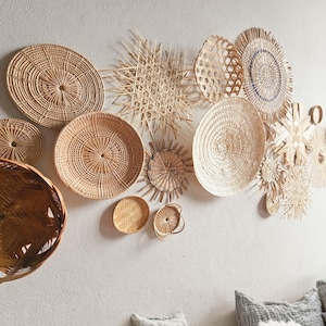 19 Stück Wandbehänge (Burmeser Charm), Wanddekor, Rattan-Wohndekor, Deko-Wandbild, Boho-Wanddekor, Wandkorb für Wohnzimmer