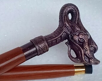 Antique Schwarz Drachenkopf für Gehstock Jahrgang Holzstange Griff