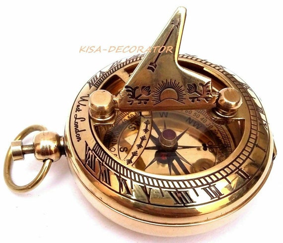 COLLECTIBLE LOT OF 3 BRASS PUSH BUTTON VINTAGE MARITIME SUNDIAL POCKET COMPASS