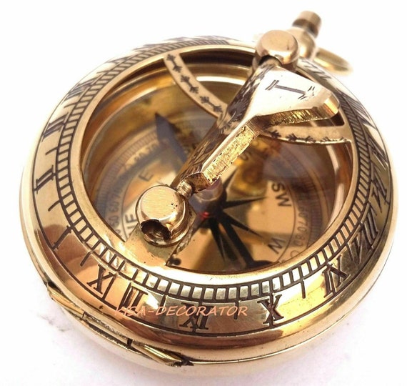 COLLECTIBLE LOT OF 3 BRASS PUSH BUTTON VINTAGE MARITIME SUNDIAL POCKET COMPASS
