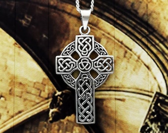 Large Celtic Cross Pendant Necklace, Celtic Knot Necklace, Celtic Knot Pendant, Personalised Cross, Religious Pendant,Religious Gift-KIMNKIM