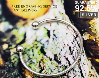 Sterling Silver Torque Bangle Bracelet: Adjustable Unisex Jewelry