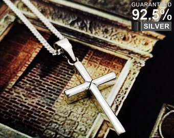 925 Sterling Silver Personalised Cross Pendant Necklace, Plain Silver Cross Pendant, Solid Silver Cross Pendant, Religious gift - KIMNKIM