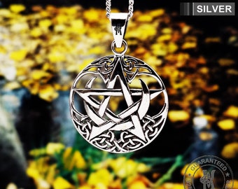 Pentagram Pentacle Pendant Necklace / Wicca / Pagan / Moon / Celtic / Free Engraving / Solid 925 Sterling Silver / Quality - KimnKim