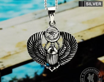 Sterling Silver Eye of Horus Scarab Beetle Pendant Necklace
