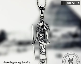 Egyptian Goddess Bastet Pendant Necklace/ Egyptian Cat / Ankh Cross / Free Engraving / Solid 925 Sterling Silver / Quality - KIMNKIM